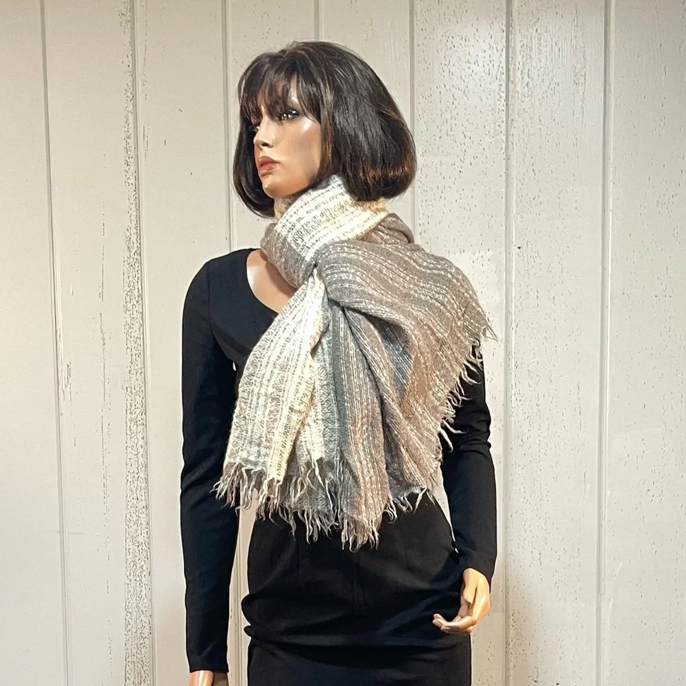 * Steve Madden Women's Knitted Fringe Two Tone Shawl